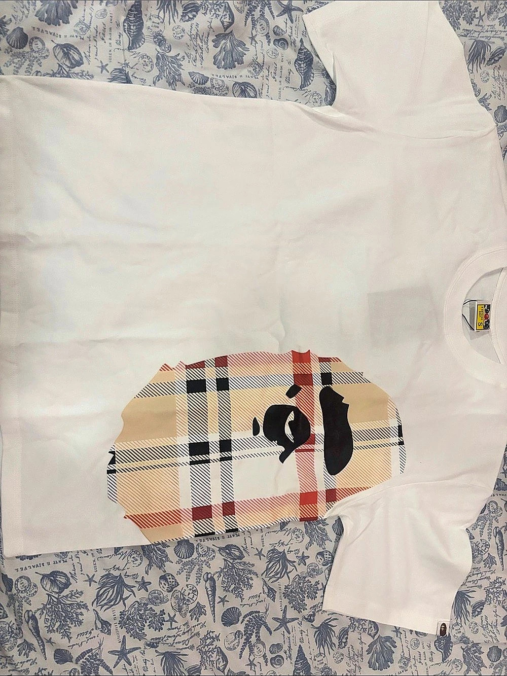 A Bathing Ape BAPE Check Big Ape Head Tee White/Red Small